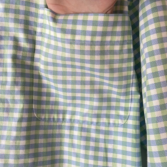 Neiman Markus wrinkle free blue green gingham checkered button up causal shirt - Picture 2 of 16